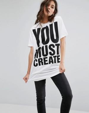 Длинная футболка с принтом You Must Create YMC. Цвет: белый