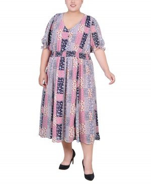 Плюс размер шифоновое платье с короткими рукавами и пышными NY Collection, мульти Collection