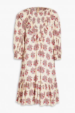 Жаккардовое платье-рубашка мини со сборками и цветочным принтом, бежевый byTiMo