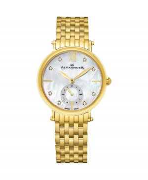 Часы Alexander AD201B-02, женские кварцевые с малой секундной стрелкой, корпус из нержавеющей стали цвета желтого золота и браслет , золотой Stuhrling