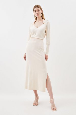 Трикотажное платье мидакси с мягким воротником из вискозы и воротником-стойкой , белый Karen Millen