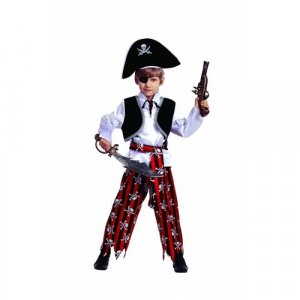 Карнавальный костюм детский 7012 пират р.122-64 для мальчиков, на утренник, Хэллоуин, новый год, праздник, сценок. Батик. Цвет: серебристый/белый/черный/красный