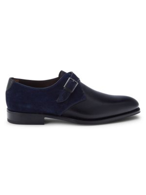 Туфли-монки из замши и кожи с ремешками , цвет Black Blue Ferragamo