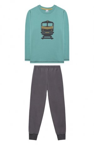 Хлопковая пижама Sanetta. Цвет: зелёный