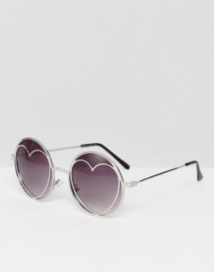 Солнцезащитные очки с дизайном сердец Missguided. Цвет: серебряный