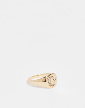 Золотистое кольцо-печатка с астронимическим дизайном -Золотой Liars & Lovers