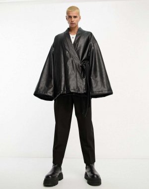 Черная кожаная куртка с запахом в стиле oversized DESIGN Asos
