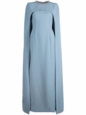 Embellished-trim cape dress Jenny Packham. Цвет: синий