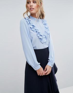 Блузка с длинными рукавами и оборками Closet London. Цвет: синий