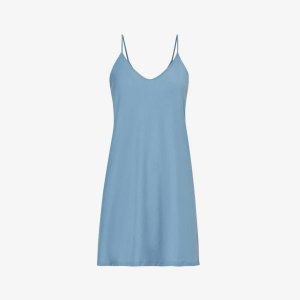Сексуальное ночное платье из органического хлопка с V-образным вырезом , синий Skin