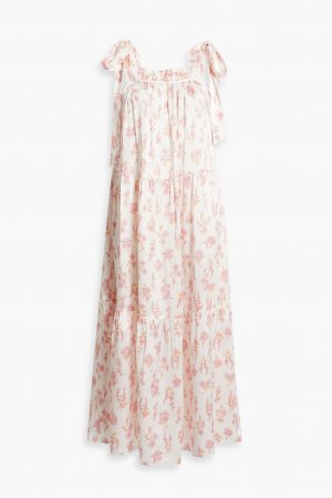 Многоярусное платье миди из шелкового атласа с цветочным принтом LES RÊVERIES, розовый Rêveries