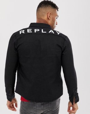 Свободная джинсовая рубашка черного цвета -Черный Replay