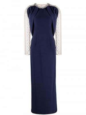 Платье с длинными рукавами и кристаллами Jenny Packham. Цвет: синий