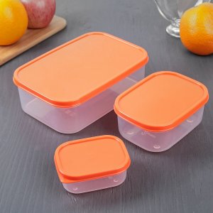 Набор контейнеров пищевых прямоугольных доляна, 3 шт: 150 мл, 500 1,2 л, цвет оранжевый Доляна