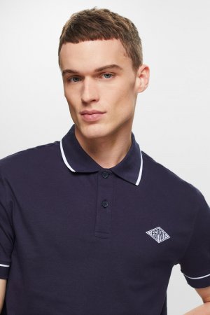 Однотонная хлопковая рубашка-поло приталенного кроя с короткими рукавами , темно-синий Esprit