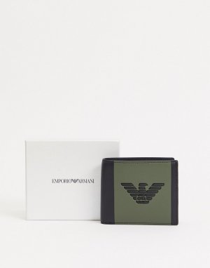 Черный бумажник с контрастной вставкой цвета хаки и логотипом Emporio Armani