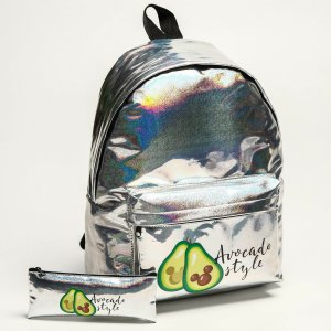 Рюкзак школьный с пеналом, 38х30х11 см, микки маус Disney. Цвет: хромированный, серебристый