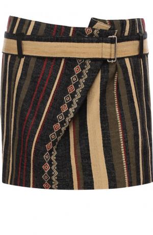 Мини-юбка в полоску из смеси шелка и хлопка со льном Saint Laurent. Цвет: бежевый