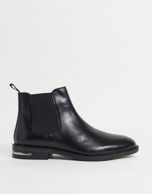 Черные кожаные ботинки челси на металлическом каблуке Oliver-Черный WALK LONDON