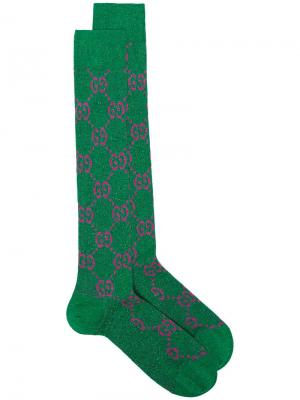 Носки вязки интарсия GG Supreme с люрексом Gucci. Цвет: зеленый