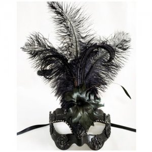 Венецианская маска черного цвета с перьями (7026) Giacometti