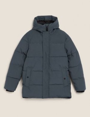 Пальто пуховик с капюшоном и отделкой rmowarmth ™, Marks&Spencer Marks & Spencer. Цвет: тёмное олово