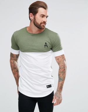 Облегающая футболка цвета хаки с белой вставкой Aces Couture. Цвет: зеленый