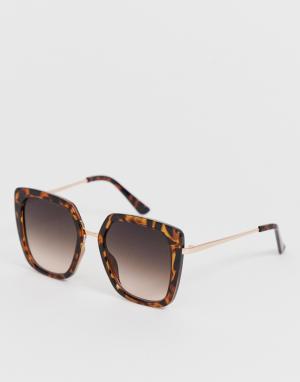 Темно-коричневые солнцезащитные oversize-очки в стиле 70-х -Коричневый New Look