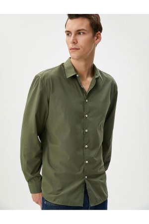 Классическая рубашка Slim Fit с длинным рукавом на пуговицах , хаки Koton