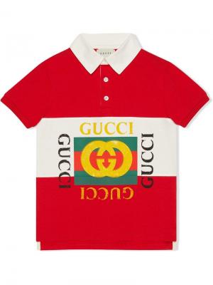 Поло с логотипом Gucci Kids. Цвет: красный