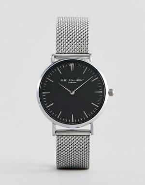 Черные часы с серебристым сетчатым ремешком Elie Beaumont. Цвет: серебряный