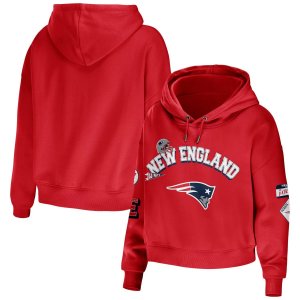 Женская одежда от Erin Andrews Красный скромный укороченный пуловер с капюшоном New England Patriots Unbranded