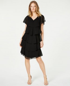 Многоуровневое платье-накидка со стразами SL Fashions, черный Fashions