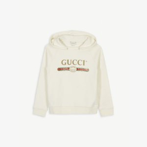 Хлопковая толстовка с потертым логотипом для 4–10 лет, белый Gucci