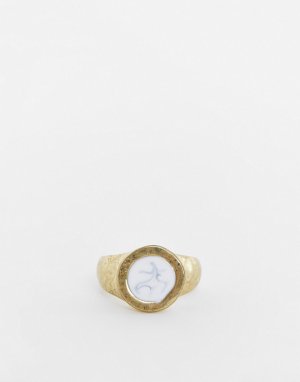 Кольцо-печатка золотистого цвета с белым камнем -Золотистый Icon Brand