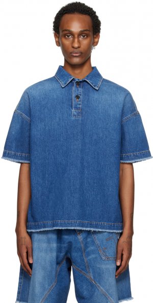 Джинсовая рубашка-поло цвета индиго с потертостями Jw Anderson