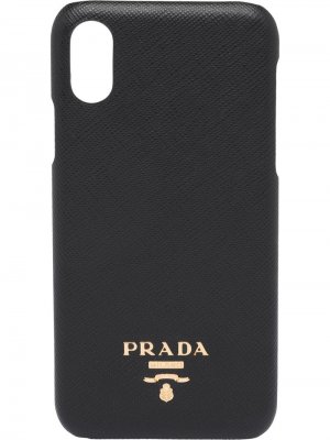 Чехол для iPhone X и XS из сафьяновой кожи Prada. Цвет: черный
