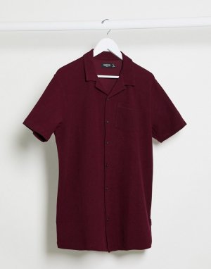 Бордовая рубашка вафельной текстуры с отложным воротником и короткими рукавами -Красный Burton Menswear