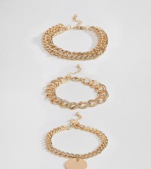 Набор золотистых браслетов с толстыми цепочками Missguided. Цвет: золотой