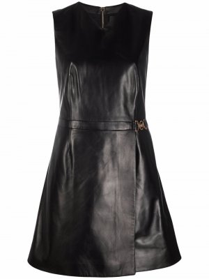 Платье мини с запахом и декором Medusa Versace. Цвет: черный