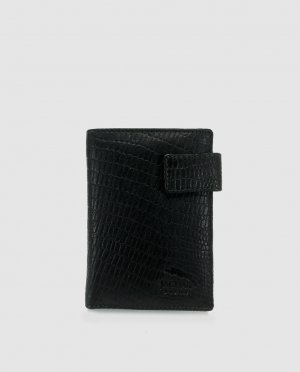 Мужской вертикальный кошелек черный из тисненой кожи с петлей , Jaguar
