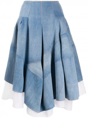 Многослойная джинсовая юбка со вставкой из тюля Ermanno Scervino. Цвет: синий
