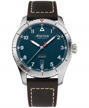 Мужские швейцарские часы с автоматическим стартером, черный кожаный ремешок, 41 мм Alpina