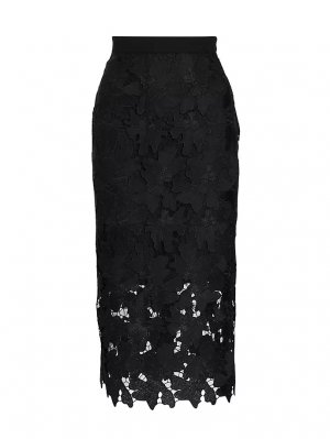 Вечерняя гипюровая кружевная юбка-миди с цветочным принтом , черный St. John