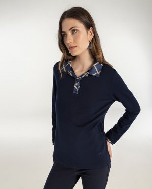 Женская трикотажная рубашка-поло с принтом на воротнике , темно-синий Naulover