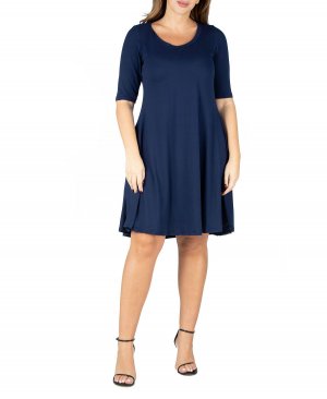 Женское платье больших размеров с расклешенными рукавами и до локтя 24seven Comfort Apparel, синий