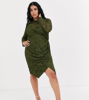 Платье мини оливкового цвета с длинными рукавами -Зеленый Paper Dolls Plus