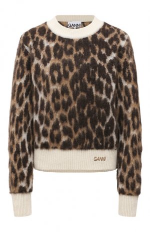 Шерстяной свитер Ganni. Цвет: леопардовый