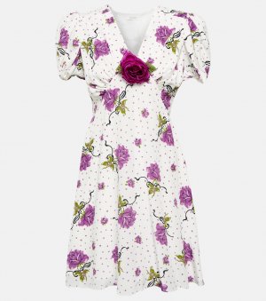 Шелковое мини-платье с цветочной аппликацией, белый Rodarte
