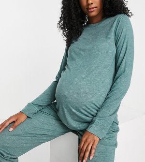 Пижамный окрашенный комплект бирюзового меланжевого цвета из лонгслива и брюк ASOS DESIGN Maternity-Зеленый цвет Maternity